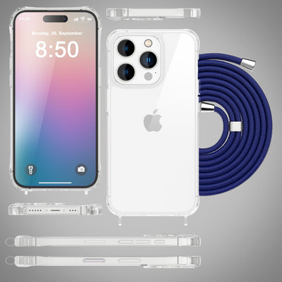 iPhone 16 Pro Max Handykette Handyhülle NALIA Case Cover Necklace Band Dunkelblau NALIA Transparente Hülle