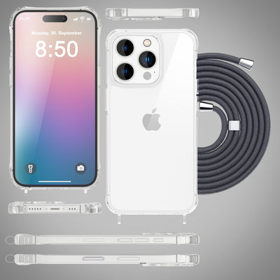 iPhone 16 Pro Max Handykette Handyhülle NALIA Case Cover Necklace Band Dunkelgrau NALIA Transparente Hülle