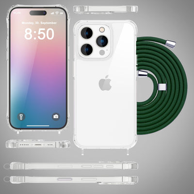 iPhone 16 Pro Max Handykette Handyhülle NALIA Case Cover Necklace Band Dunkel-Grün NALIA Transparente Hülle