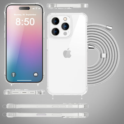 iPhone 16 Pro Max Handykette Handyhülle NALIA Case Cover Necklace Band Hellgrau NALIA Transparente Hülle