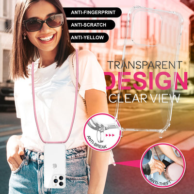 iPhone 16 Pro Max Handykette Handyhülle NALIA Case Cover Necklace Band Pastell Rosa NALIA Transparente Hülle
