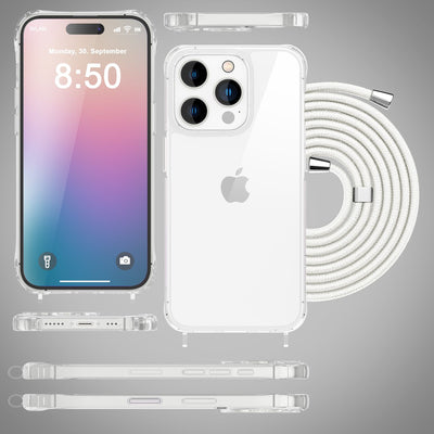 iPhone 16 Pro Max Handykette Handyhülle NALIA Case Cover Necklace Band Weiß NALIA Transparente Hülle