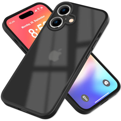NALIA Matte Handyhülle für iPhone 16 – Stoßfester Silikon-Rahmen & Semi-Transparent – FUZION (Anti-Fingerprint Case) – Marke aus Berlin Schwarz NALIA Protective Hülle