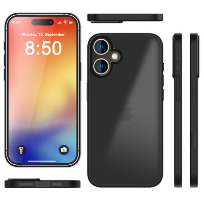 NALIA Matte Handyhülle für iPhone 16 – Stoßfester Silikon-Rahmen & Semi-Transparent – FUZION (Anti-Fingerprint Case) – Marke aus Berlin Schwarz NALIA Protective Hülle