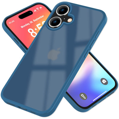 NALIA Matte Handyhülle für iPhone 16 – Stoßfester Silikon-Rahmen & Semi-Transparent – FUZION (Anti-Fingerprint Case) – Marke aus Berlin Dunkelblau NALIA Protective Hülle
