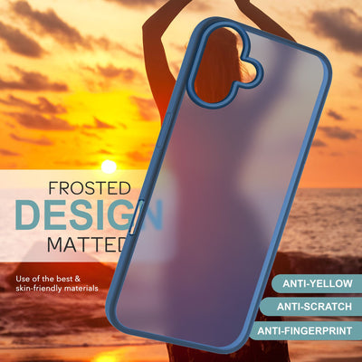 NALIA Matte Handyhülle für iPhone 16 – Stoßfester Silikon-Rahmen & Semi-Transparent – FUZION (Anti-Fingerprint Case) – Marke aus Berlin Dunkelblau NALIA Protective Hülle