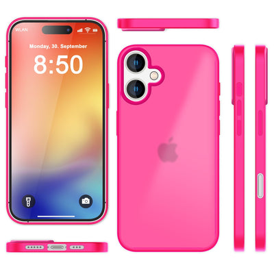 NALIA Matte Handyhülle für iPhone 16 – Stoßfester Silikon-Rahmen & Semi-Transparent – FUZION (Anti-Fingerprint Case) – Marke aus Berlin Pink NALIA Protective Hülle