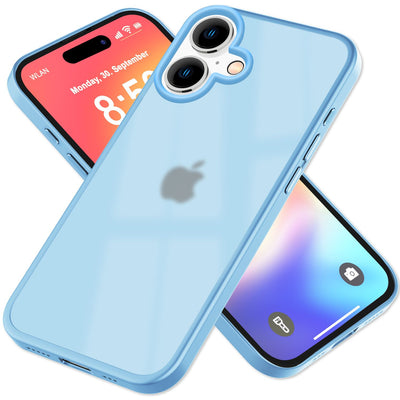 NALIA Matte Handyhülle für iPhone 16 – Stoßfester Silikon-Rahmen & Semi-Transparent – FUZION (Anti-Fingerprint Case) – Marke aus Berlin Hellblau NALIA Protective Hülle