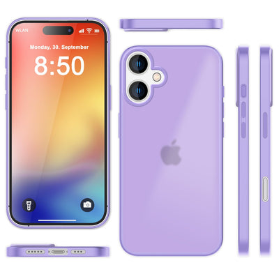 NALIA Matte Handyhülle für iPhone 16 – Stoßfester Silikon-Rahmen & Semi-Transparent – FUZION (Anti-Fingerprint Case) – Marke aus Berlin Lila NALIA Protective Hülle