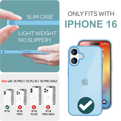 NALIA Matte Handyhülle für iPhone 16 – Stoßfester Silikon-Rahmen & Semi-Transparent – FUZION (Anti-Fingerprint Case) – Marke aus Berlin Hellblau NALIA Protective Hülle