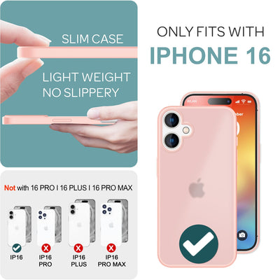 NALIA Matte Handyhülle für iPhone 16 – Stoßfester Silikon-Rahmen & Semi-Transparent – FUZION (Anti-Fingerprint Case) – Marke aus Berlin Rosa NALIA Protective Hülle