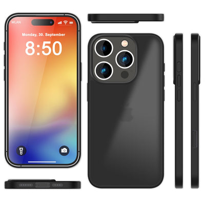 NALIA Matte Handyhülle für iPhone 16 Pro Max – Stoßfester Silikon-Rahmen & Semi-Transparent – FUZION (Anti-Fingerprint Case) – Marke aus Berlin Schwarz NALIA Protective Hülle