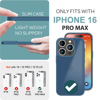 NALIA Matte Handyhülle für iPhone 16 Pro Max – Stoßfester Silikon-Rahmen & Semi-Transparent – FUZION (Anti-Fingerprint Case) – Marke aus Berlin Dunkelblau NALIA Protective Hülle