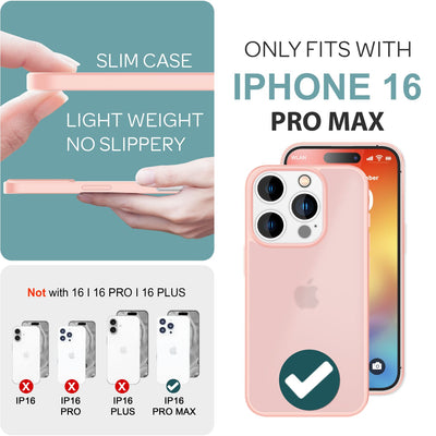 NALIA Matte Handyhülle für iPhone 16 Pro Max – Stoßfester Silikon-Rahmen & Semi-Transparent – FUZION (Anti-Fingerprint Case) – Marke aus Berlin Rosa NALIA Protective Hülle