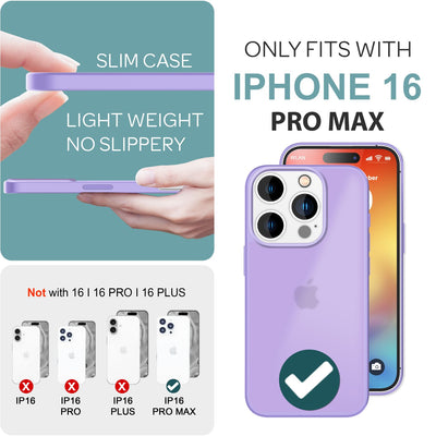 NALIA Matte Handyhülle für iPhone 16 Pro Max – Stoßfester Silikon-Rahmen & Semi-Transparent – FUZION (Anti-Fingerprint Case) – Marke aus Berlin Lila NALIA Protective Hülle