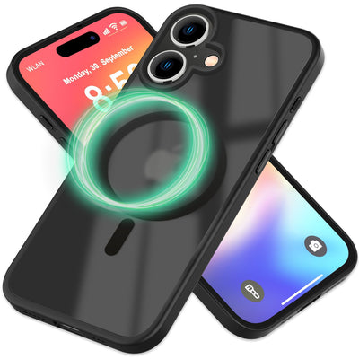 NALIA Magnet-Case für iPhone 16 – Matt-Transparent & MagSafe Kompatibel – MATTEX (Rutschfest, Stoßfest & Anti-Fingerabdruck) – Marke aus Berlin Schwarz NALIA Protective Hülle