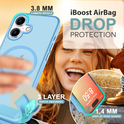 NALIA Magnet-Case für iPhone 16 – Matt-Transparent & MagSafe Kompatibel – MATTEX (Rutschfest, Stoßfest & Anti-Fingerabdruck) – Marke aus Berlin Hellblau NALIA Protective Hülle