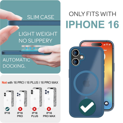 NALIA Magnet-Case für iPhone 16 – Matt-Transparent & MagSafe Kompatibel – MATTEX (Rutschfest, Stoßfest & Anti-Fingerabdruck) – Marke aus Berlin Dunkelblau NALIA Protective Hülle