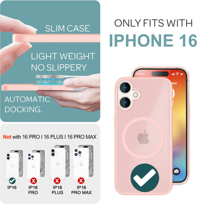 NALIA Magnet-Case für iPhone 16 – Matt-Transparent & MagSafe Kompatibel – MATTEX (Rutschfest, Stoßfest & Anti-Fingerabdruck) – Marke aus Berlin Rosa NALIA Protective Hülle