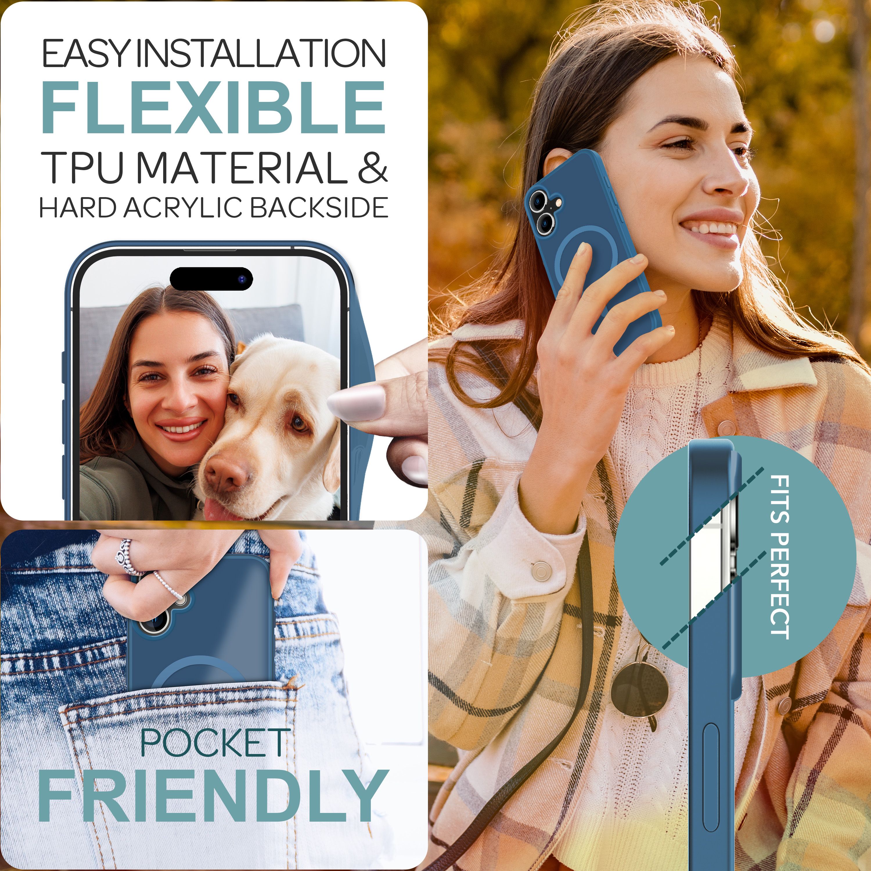 NALIA MagPower Frosted Case kompatibel mit iPhone 16 Plus Hülle [kompatibel mit MagSafe], Semi-Transparent Matt Hybrid Cover Halb-Durchsichtig, Harte Rückseite & Silikon Rahmen Dunkelblau NALIA