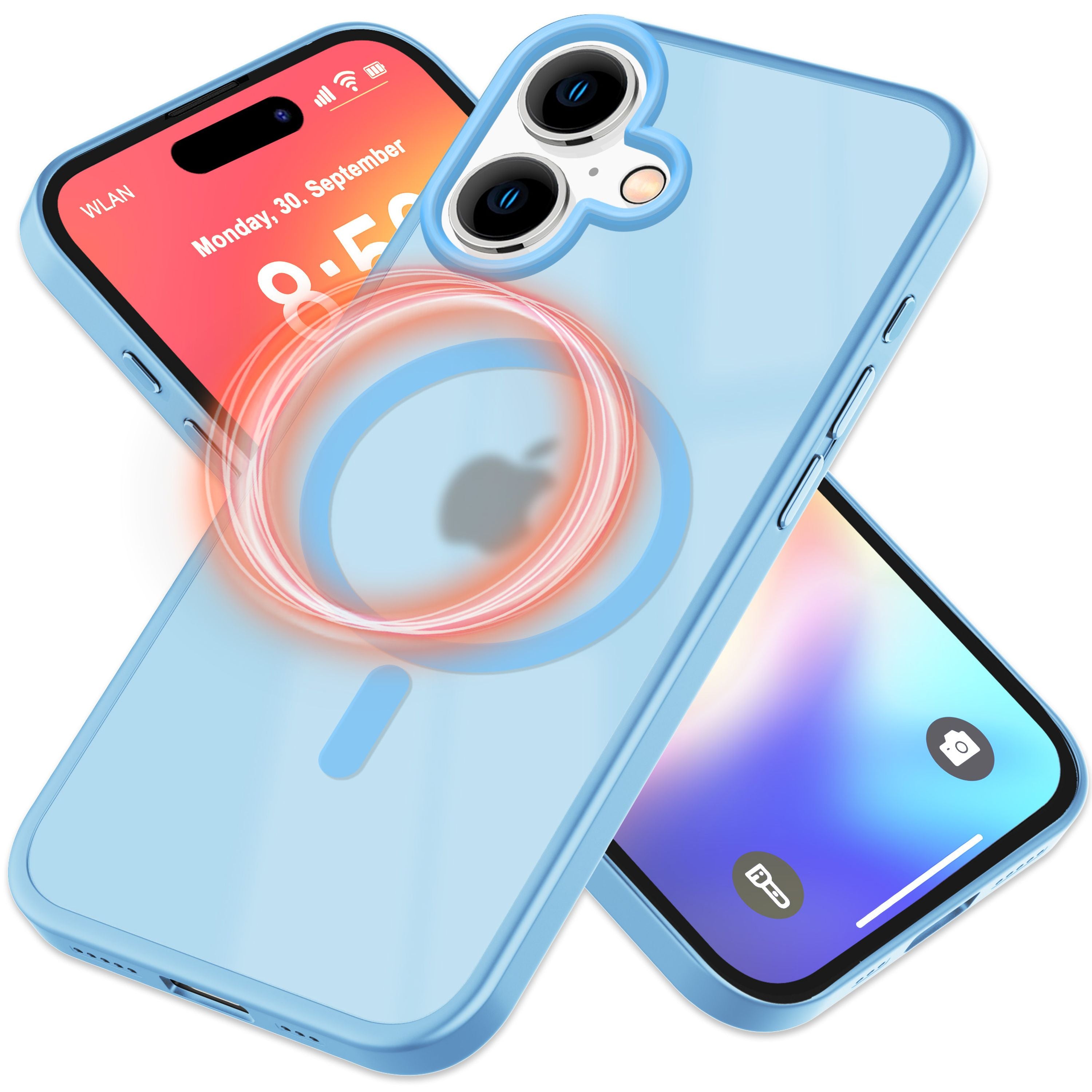 NALIA MagPower Frosted Case kompatibel mit iPhone 16 Plus Hülle [kompatibel mit MagSafe], Semi-Transparent Matt Hybrid Cover Halb-Durchsichtig, Harte Rückseite & Silikon Rahmen Hellblau NALIA