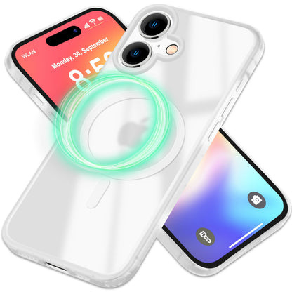 NALIA MagPower Frosted Case kompatibel mit iPhone 16 Plus Hülle [kompatibel mit MagSafe], Semi-Transparent Matt Hybrid Cover Halb-Durchsichtig, Harte Rückseite & Silikon Rahmen Weiß NALIA
