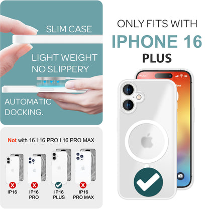 NALIA MagPower Frosted Case kompatibel mit iPhone 16 Plus Hülle [kompatibel mit MagSafe], Semi-Transparent Matt Hybrid Cover Halb-Durchsichtig, Harte Rückseite & Silikon Rahmen Weiß NALIA