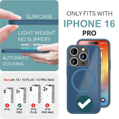 NALIA Magnet-Case für iPhone 16 Pro – Matt-Transparent & MagSafe Kompatibel – MATTEX (Rutschfest, Stoßfest & Anti-Fingerabdruck) – Marke aus Berlin Dunkelblau NALIA Protective Hülle