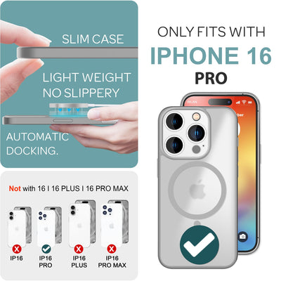 NALIA Magnet-Case für iPhone 16 Pro – Matt-Transparent & MagSafe Kompatibel – MATTEX (Rutschfest, Stoßfest & Anti-Fingerabdruck) – Marke aus Berlin Titan Grau NALIA Protective Hülle