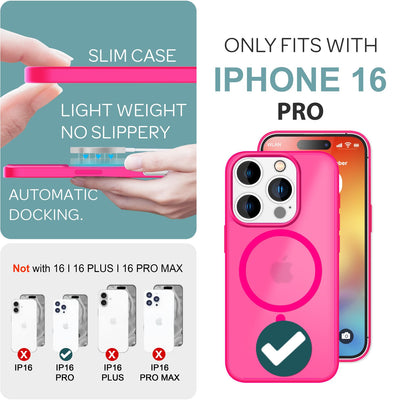 NALIA Magnet-Case für iPhone 16 Pro – Matt-Transparent & MagSafe Kompatibel – MATTEX (Rutschfest, Stoßfest & Anti-Fingerabdruck) – Marke aus Berlin Pink NALIA Protective Hülle
