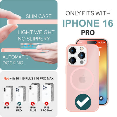 NALIA Magnet-Case für iPhone 16 Pro – Matt-Transparent & MagSafe Kompatibel – MATTEX (Rutschfest, Stoßfest & Anti-Fingerabdruck) – Marke aus Berlin Rosa NALIA Protective Hülle