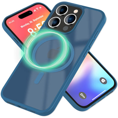 NALIA Magnet-Case für iPhone 16 Pro Max – Matt-Transparent & MagSafe Kompatibel – MATTEX (Rutschfest, Stoßfest & Anti-Fingerabdruck) – Marke aus Berlin Dunkelblau NALIA Protective Hülle