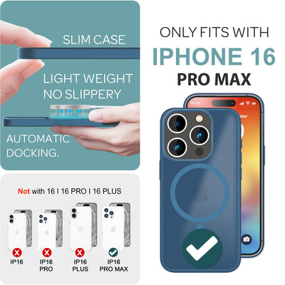 NALIA Magnet-Case für iPhone 16 Pro Max – Matt-Transparent & MagSafe Kompatibel – MATTEX (Rutschfest, Stoßfest & Anti-Fingerabdruck) – Marke aus Berlin Dunkelblau NALIA Protective Hülle