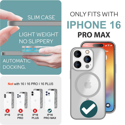 NALIA Magnet-Case für iPhone 16 Pro Max – Matt-Transparent & MagSafe Kompatibel – MATTEX (Rutschfest, Stoßfest & Anti-Fingerabdruck) – Marke aus Berlin Titan Grau NALIA Protective Hülle