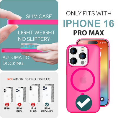 NALIA Magnet-Case für iPhone 16 Pro Max – Matt-Transparent & MagSafe Kompatibel – MATTEX (Rutschfest, Stoßfest & Anti-Fingerabdruck) – Marke aus Berlin Pink NALIA Protective Hülle