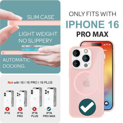 NALIA Magnet-Case für iPhone 16 Pro Max – Matt-Transparent & MagSafe Kompatibel – MATTEX (Rutschfest, Stoßfest & Anti-Fingerabdruck) – Marke aus Berlin Rosa NALIA Protective Hülle