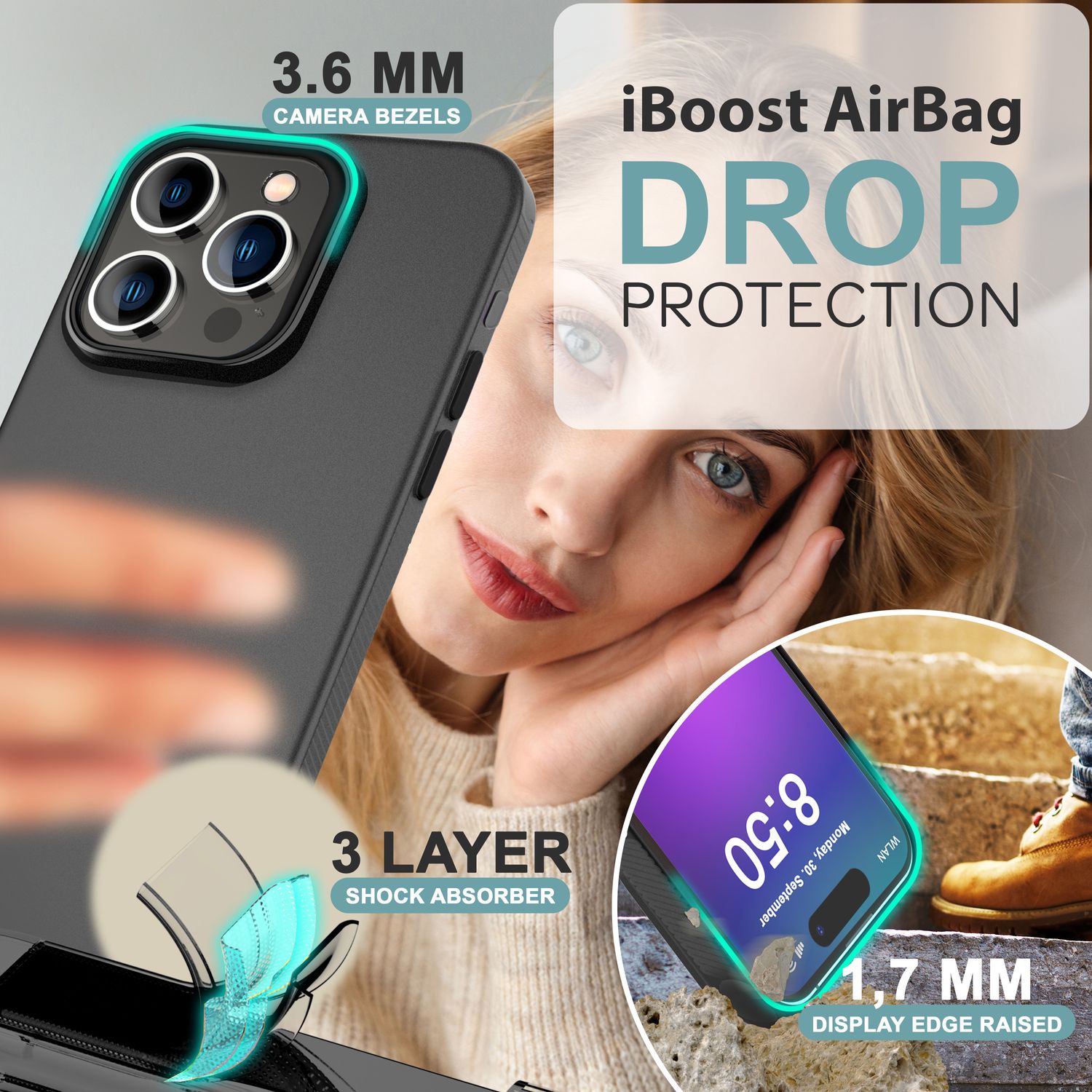 NALIA Fein Mattierte Silikonhülle für iPhone 16 Pro, Rutschfeste Handyhülle, Stoßfeste Fallschutz Hülle Grau Transparent NALIA Protective Hülle