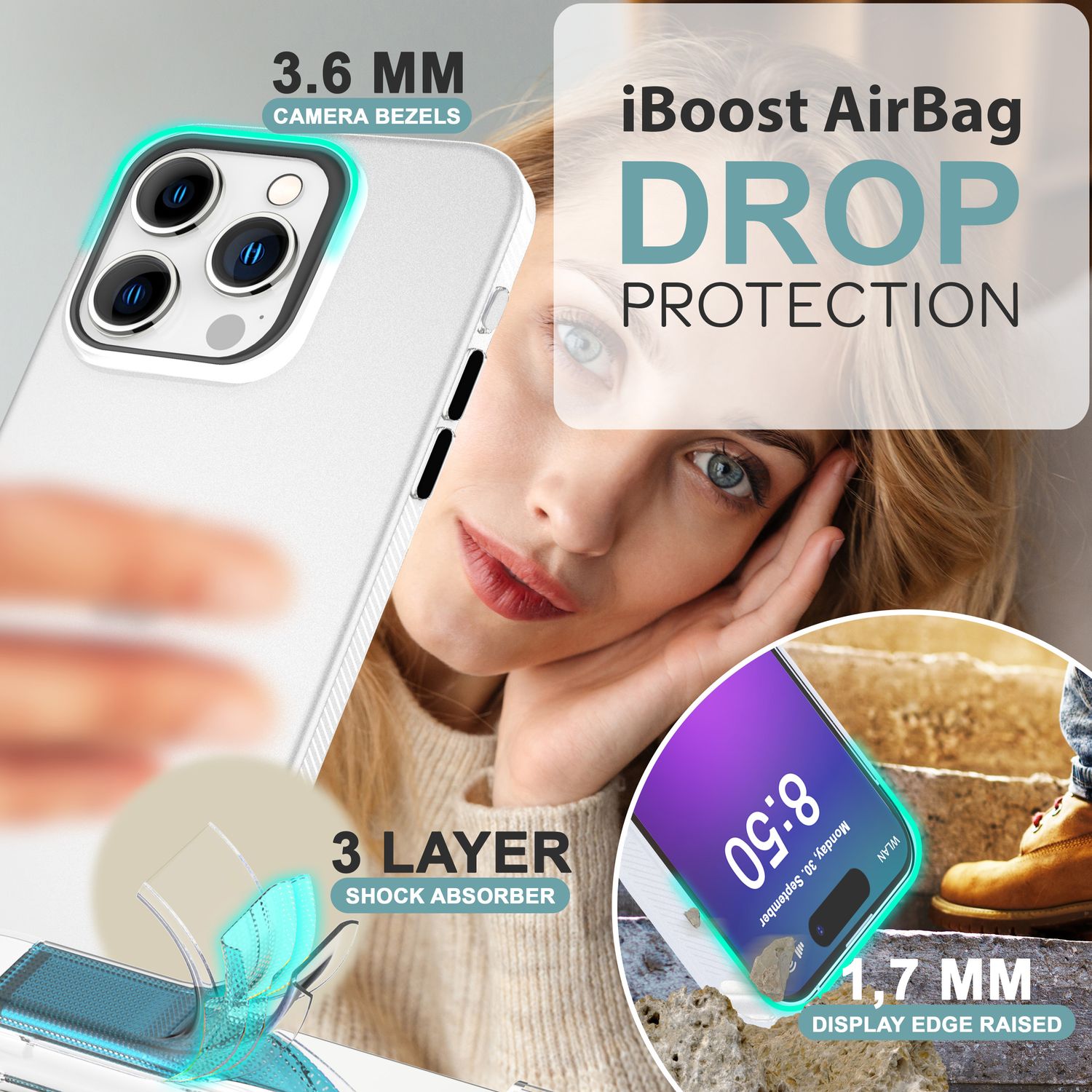 NALIA Fein Mattierte Silikonhülle für iPhone 16 Pro, Rutschfeste Handyhülle, Stoßfeste Fallschutz Hülle Weiß Transparent NALIA Protective Hülle