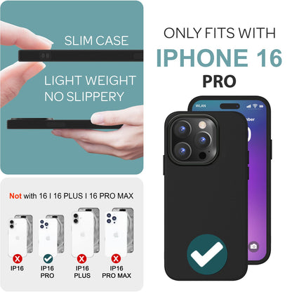 NALIA Fein Mattierte Silikonhülle für iPhone 16 Pro, Rutschfeste Handyhülle, Stoßfeste Fallschutz Hülle Schwarz NALIA Protective Hülle