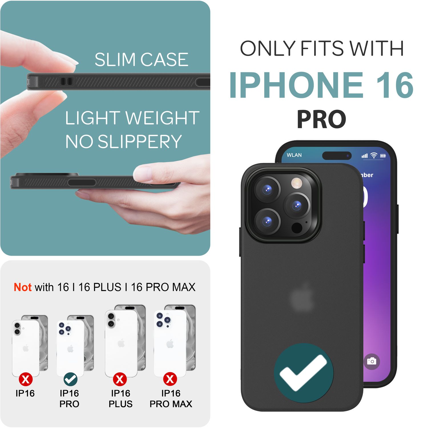 NALIA Fein Mattierte Silikonhülle für iPhone 16 Pro, Rutschfeste Handyhülle, Stoßfeste Fallschutz Hülle Grau Transparent NALIA Protective Hülle