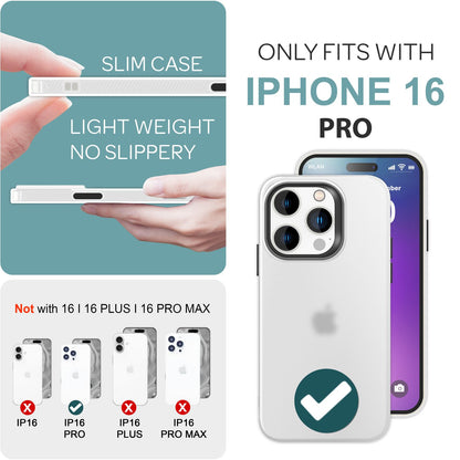 NALIA Fein Mattierte Silikonhülle für iPhone 16 Pro, Rutschfeste Handyhülle, Stoßfeste Fallschutz Hülle Weiß Transparent NALIA Protective Hülle
