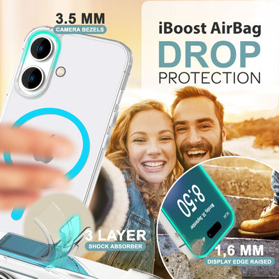 NALIA Neon-Ring Case für iPhone 16 – MagSafe Kompatibel & Nachleuchtend – NIGHT-GLOW (Transparent & Anti-Gelb) – Marke aus Berlin Blau NALIA Transparente Hülle