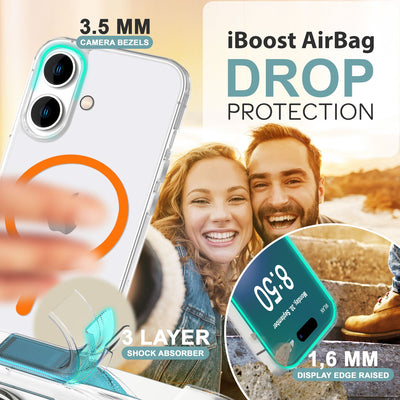 NALIA Neon-Ring Case für iPhone 16 – MagSafe Kompatibel & Nachleuchtend – NIGHT-GLOW (Transparent & Anti-Gelb) – Marke aus Berlin Orange NALIA Transparente Hülle