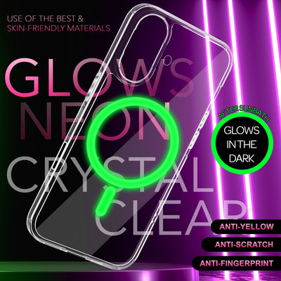 NALIA Neon-Ring Case für iPhone 16 – MagSafe Kompatibel & Nachleuchtend – NIGHT-GLOW (Transparent & Anti-Gelb) – Marke aus Berlin Grün NALIA Transparente Hülle