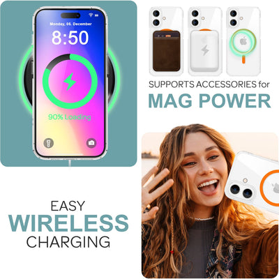 NALIA Neon-Ring Case für iPhone 16 – MagSafe Kompatibel & Nachleuchtend – NIGHT-GLOW (Transparent & Anti-Gelb) – Marke aus Berlin Orange NALIA Transparente Hülle