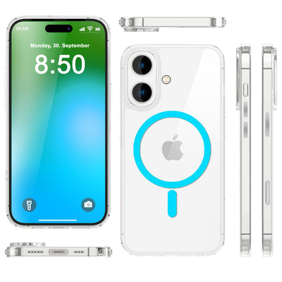 NALIA Neon-Ring Case für iPhone 16 – MagSafe Kompatibel & Nachleuchtend – NIGHT-GLOW (Transparent & Anti-Gelb) – Marke aus Berlin Blau NALIA Transparente Hülle