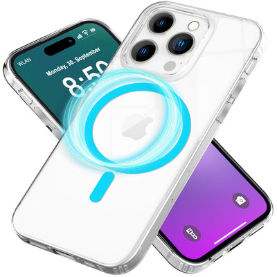 NALIA Neon-Ring Case für iPhone 16 Pro – MagSafe Kompatibel & Nachleuchtend – NIGHT-GLOW (Transparent & Anti-Gelb) – Marke aus Berlin Blau NALIA Transparente Hülle
