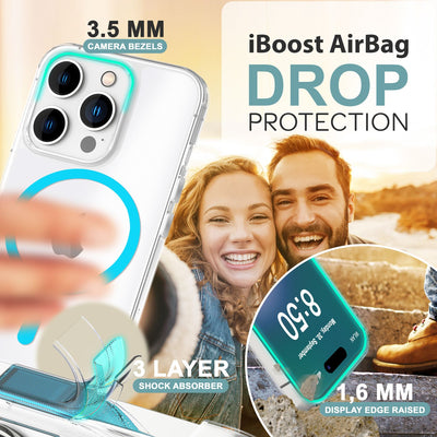 NALIA Neon-Ring Case für iPhone 16 Pro – MagSafe Kompatibel & Nachleuchtend – NIGHT-GLOW (Transparent & Anti-Gelb) – Marke aus Berlin Blau NALIA Transparente Hülle
