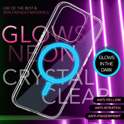 NALIA Neon-Ring Case für iPhone 16 Pro – MagSafe Kompatibel & Nachleuchtend – NIGHT-GLOW (Transparent & Anti-Gelb) – Marke aus Berlin Blau NALIA Transparente Hülle