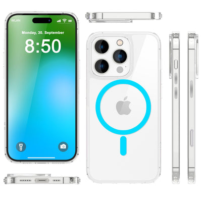 NALIA Neon-Ring Case für iPhone 16 Pro – MagSafe Kompatibel & Nachleuchtend – NIGHT-GLOW (Transparent & Anti-Gelb) – Marke aus Berlin Blau NALIA Transparente Hülle